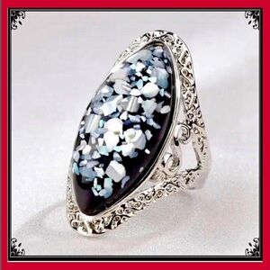 Hammered silver Victorian blue gothic Boho gypsy mosaic shell opal Abalone ring
